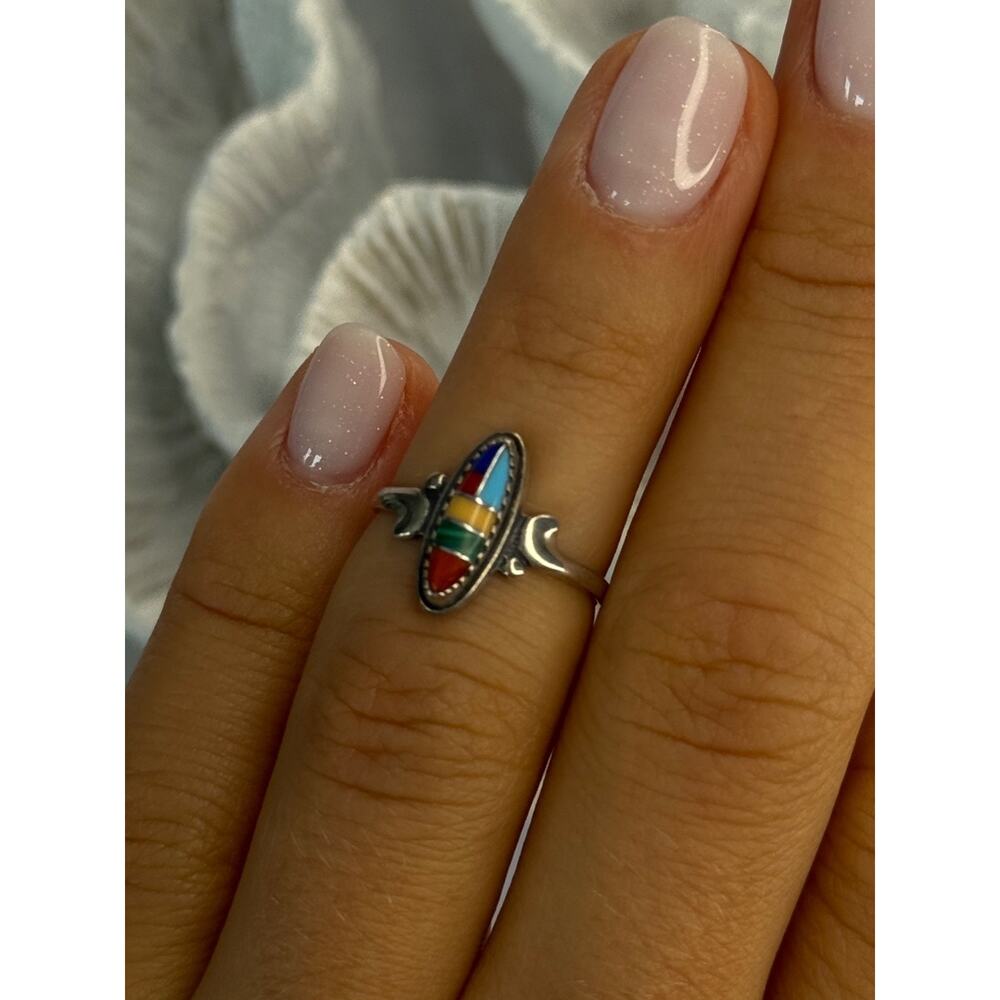 Colorful Native American 925 Sterling Silver Multi Gemstone Ring Size 5 - Picture 6 of 7